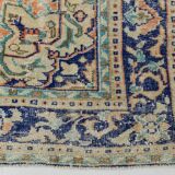 Tapis Bleu Orange 250x350 cm, Grand Tapis Vintage, Tapis Antique Turc.