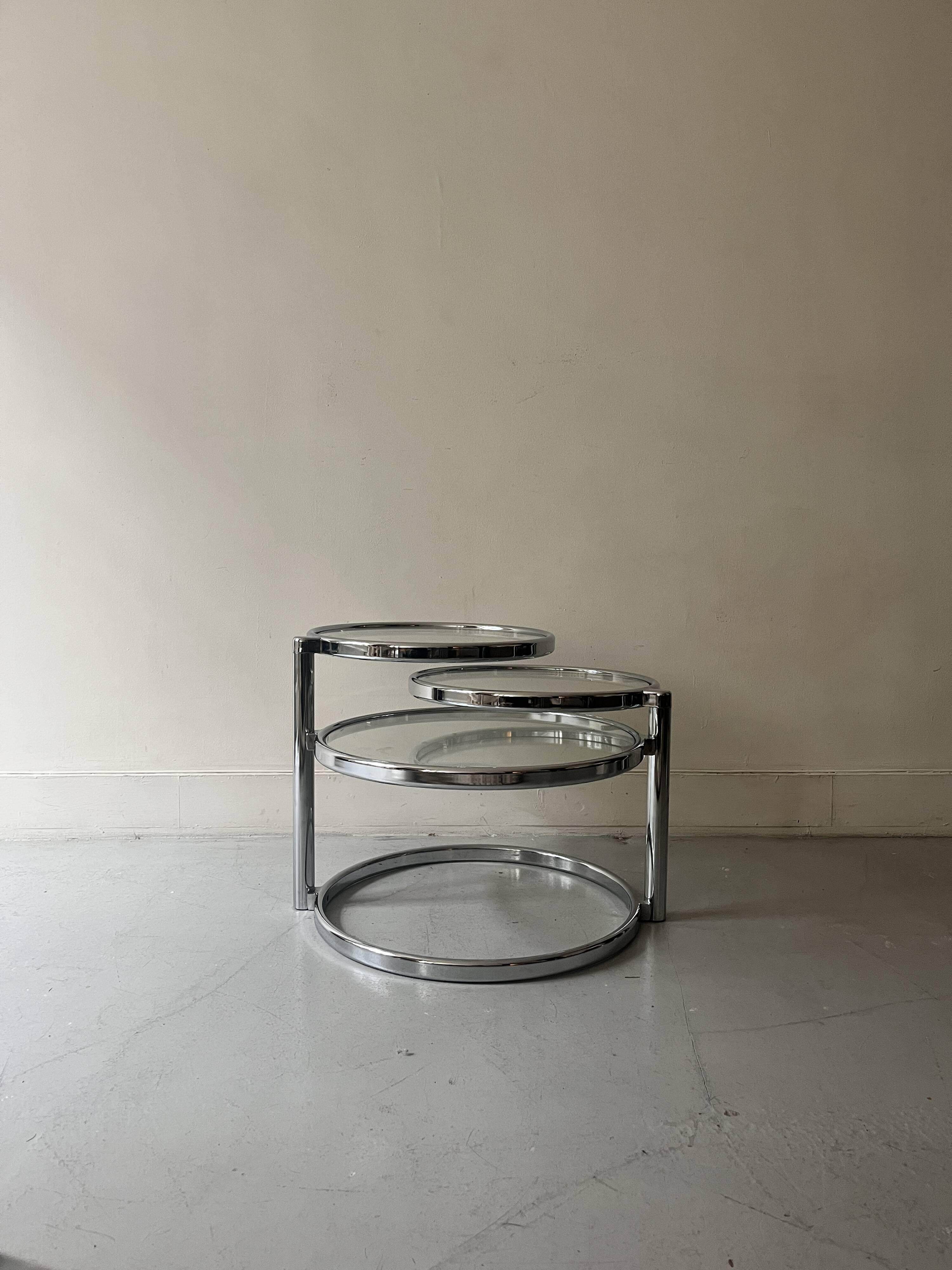 round and rotating coffee table in glass and chrome, design 1970