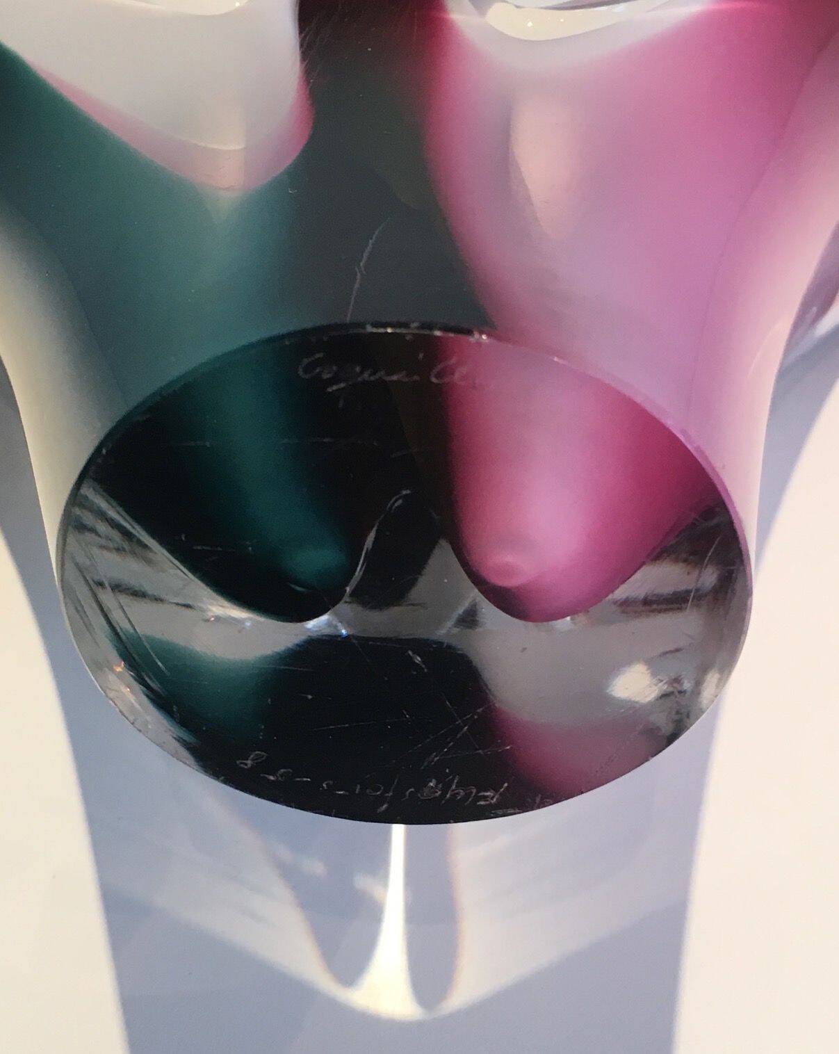 Multicoloured shell glass vase signed Flygsfors, 1956