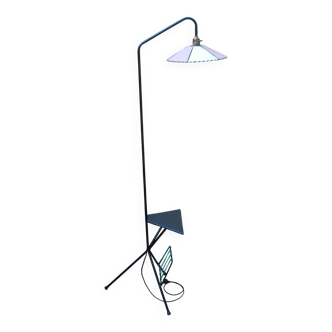 VINTAGE FLOOR LAMP 1960 PURPLE AND GREEN LAMPSHADE