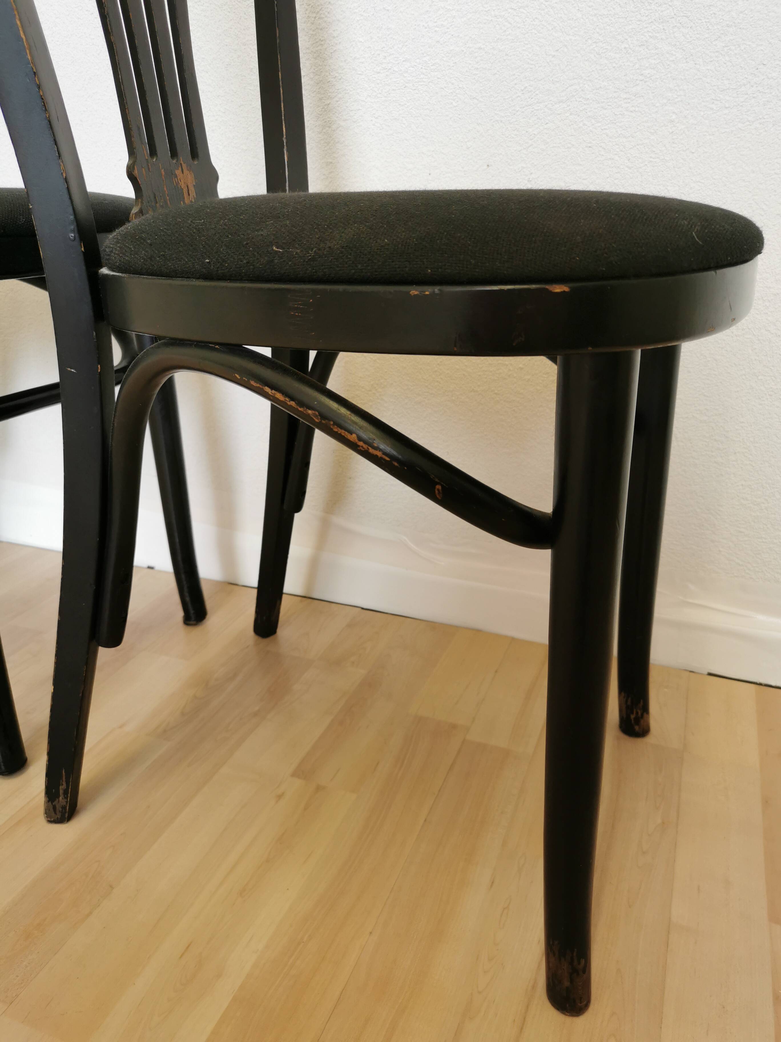 Set of 4 Vintage Black Wooden Dining Chairs: STOL Kamnik, 70s, Yugoslavia