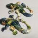 Set of 2 enamelled terracotta lizards, vintage wall decor