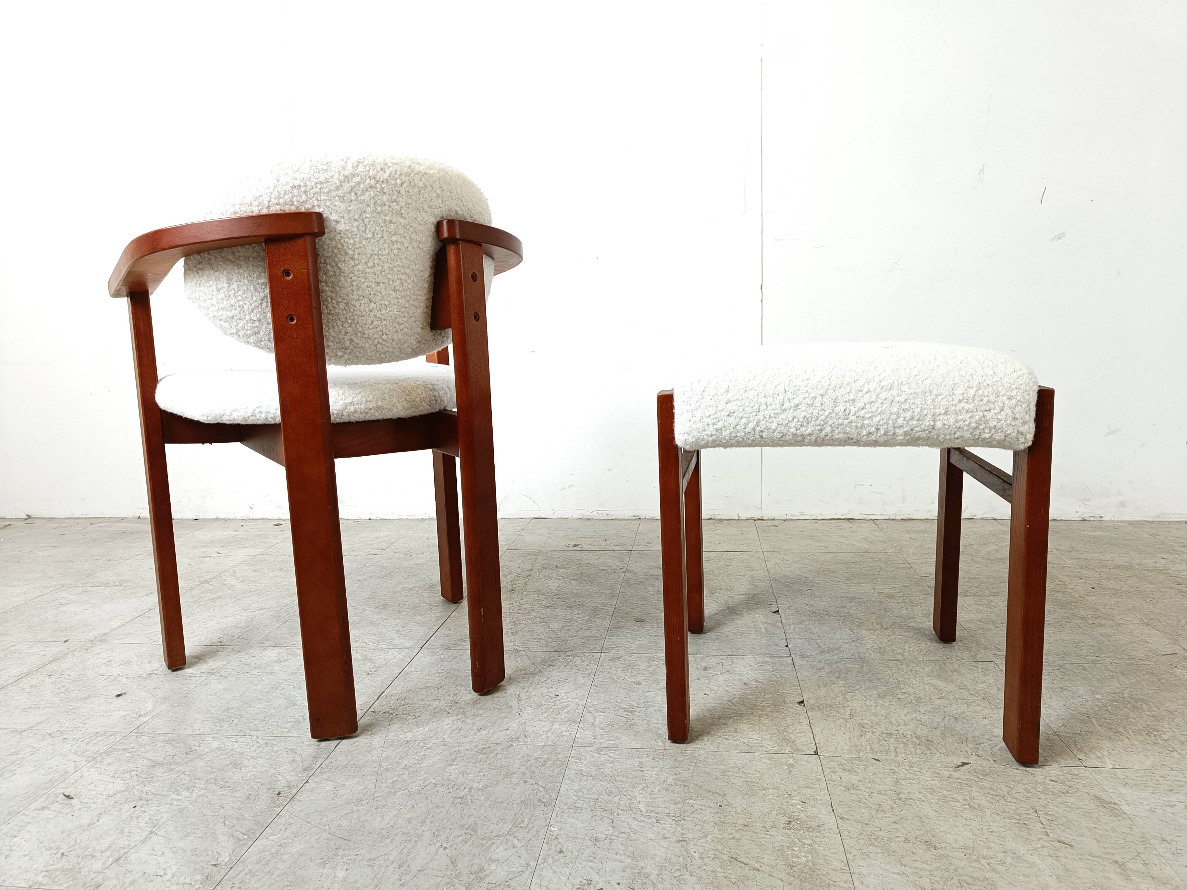 Vintage boucle armchair with foot stool, 1960s