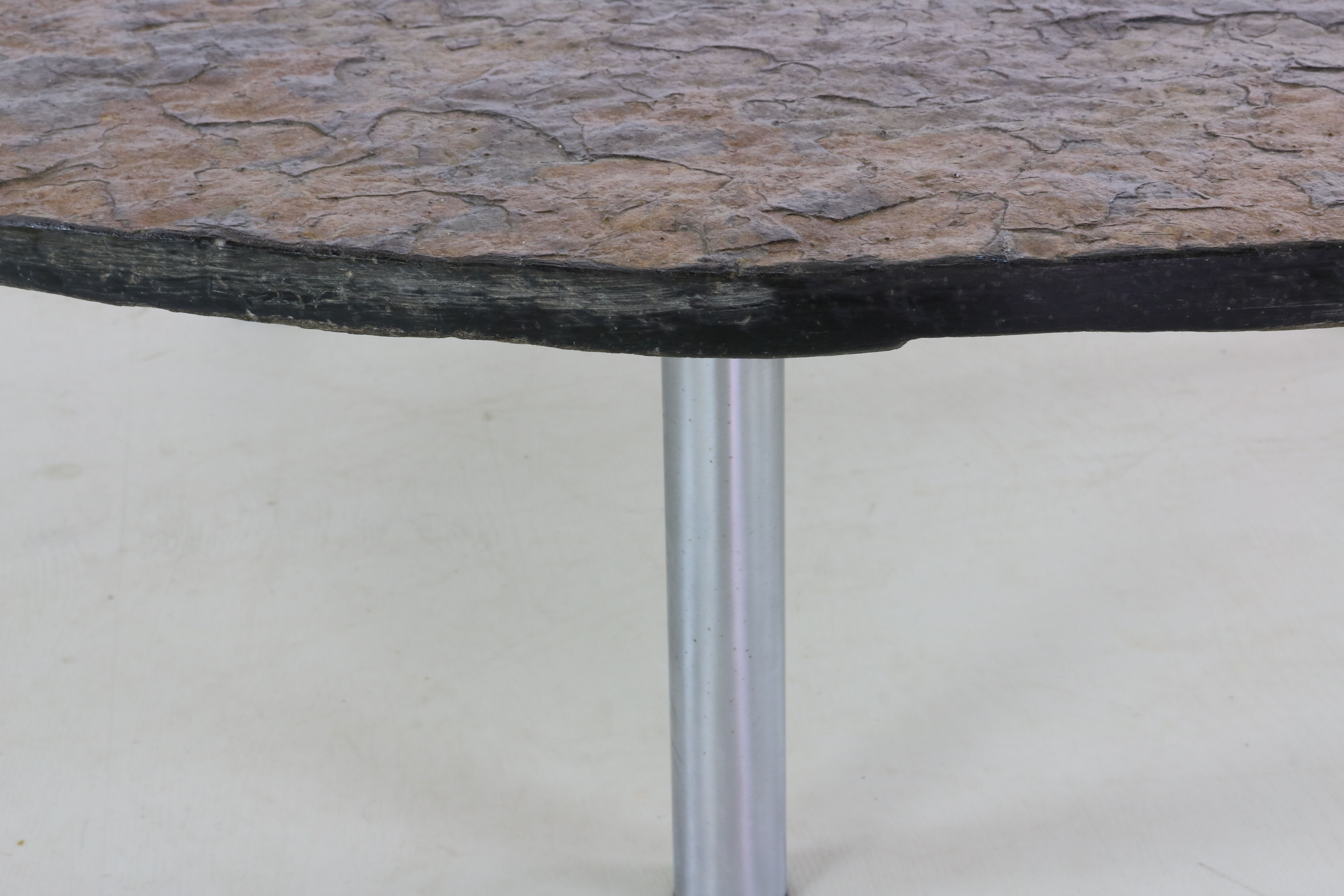 Large brutalist slate stone round coffee table