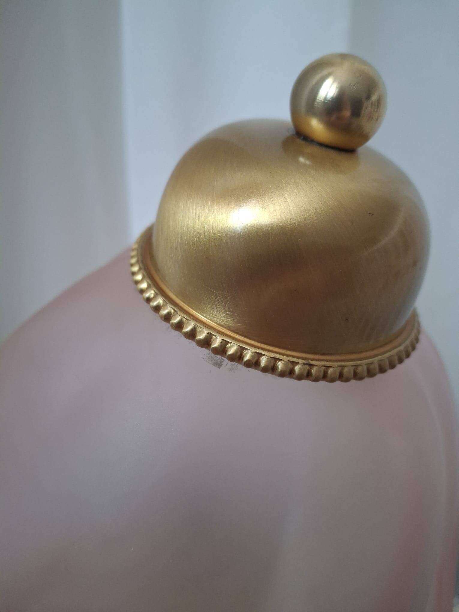 F. Fabbian Italy Pink Frosted Glass Petal Table Lamp, Murano Style, 1980s