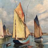 HST Marine painting "Sailboats in port" early 20th century signed