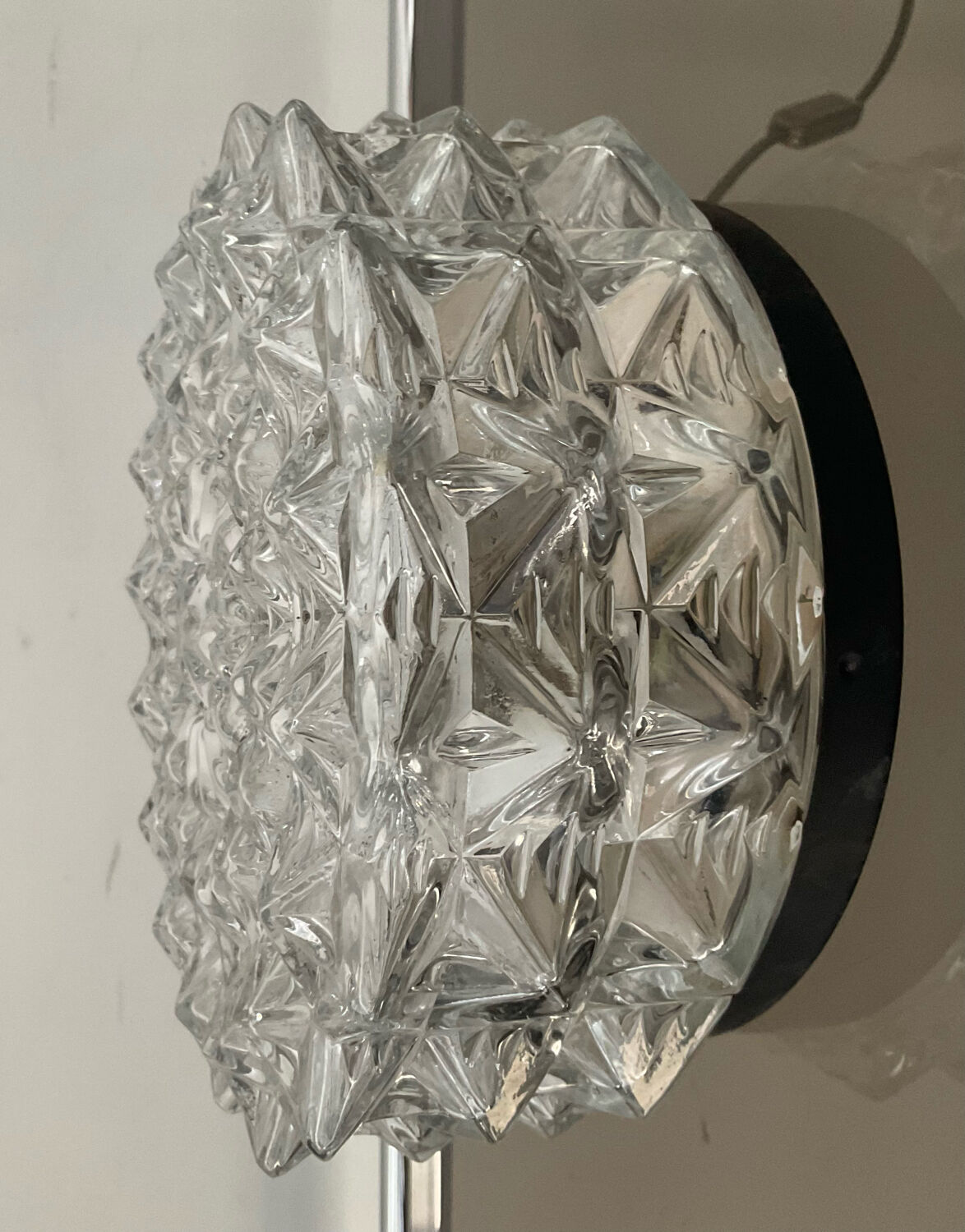 Vintage cast glass ceiling lamp 70s