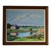 Tableau paysage, peinture à huile moulin en mer en Morbihan 1993 signé Pierre Nivert