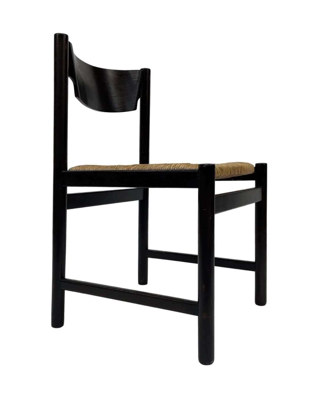 4 vintage dining room chairs with braided seat in wenge wood, 1970s