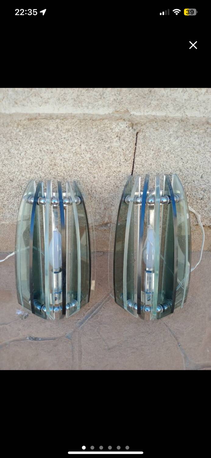 Pair of Veca wall lights in two-tone glass, Italy 1960