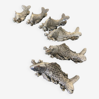 6 fish-shaped knife holders in silver-colored pewter