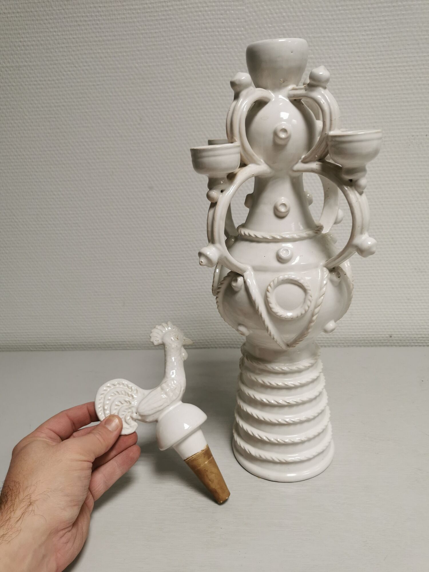 Vase gargoulette candle holder Emile Tessier Malicorne rooster