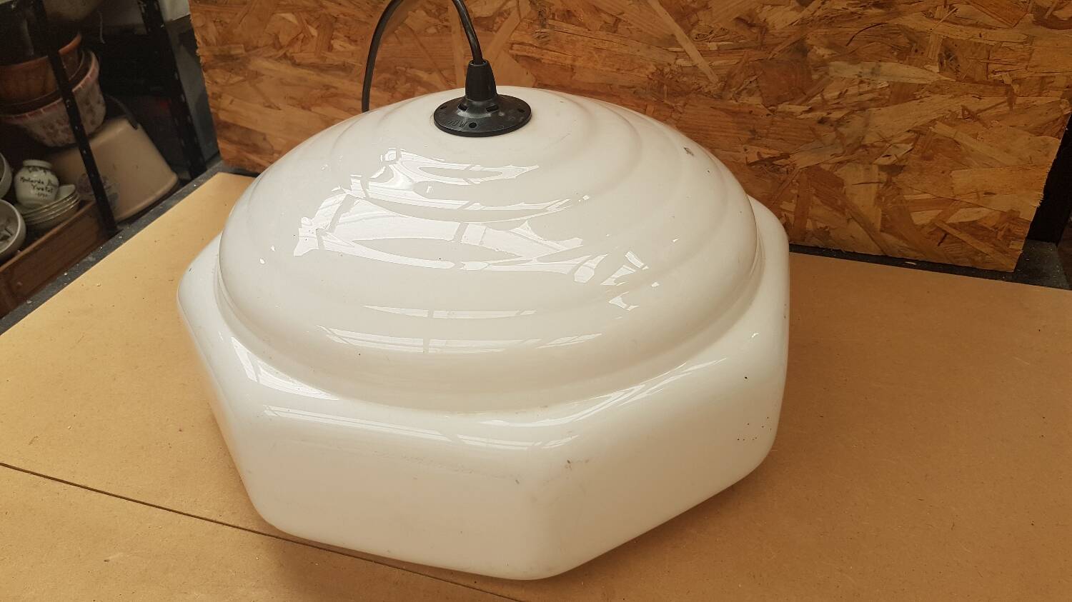Old white plastic pendant lamp 1970s vintage