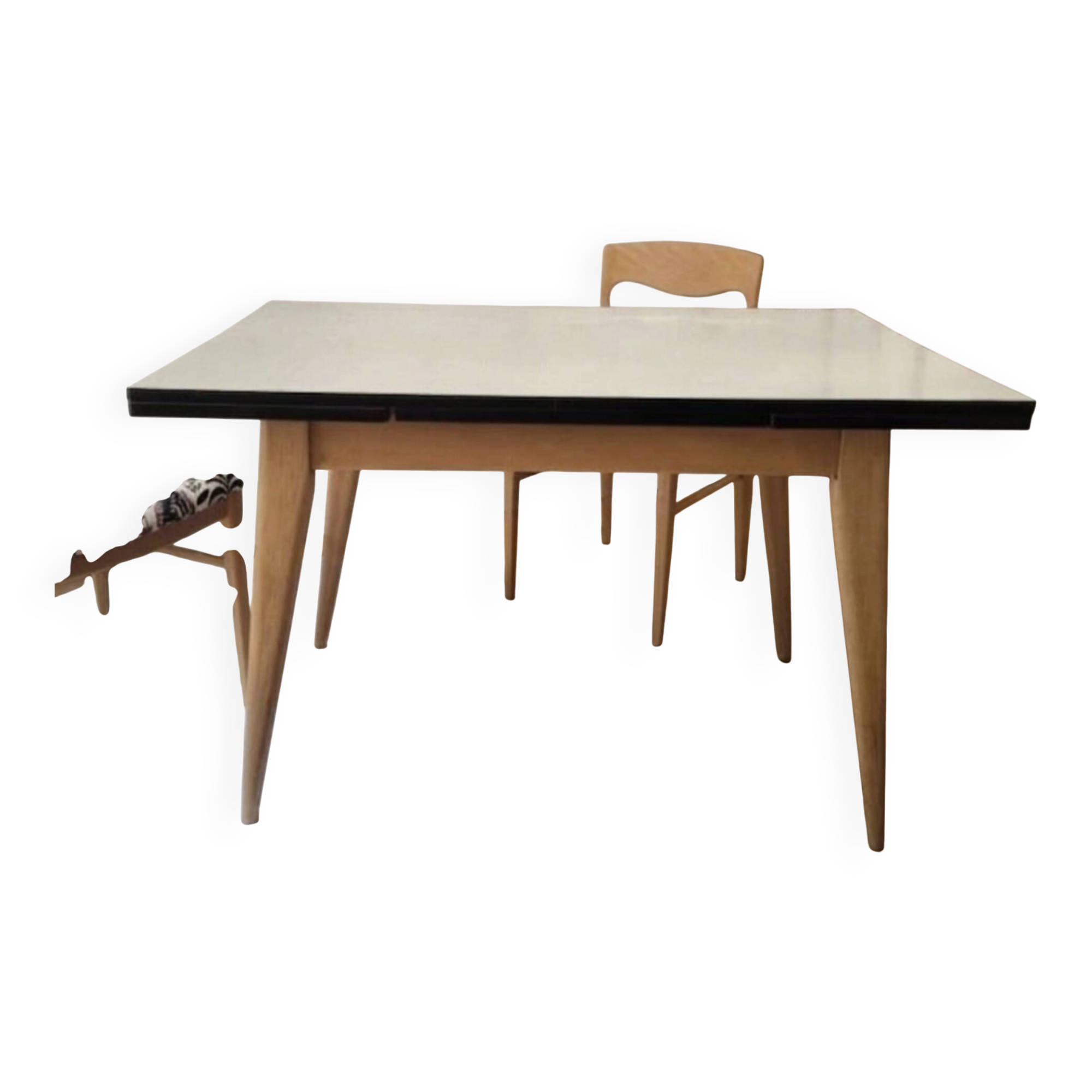 Vintage table in aqua Formica with extensions – Wooden legs