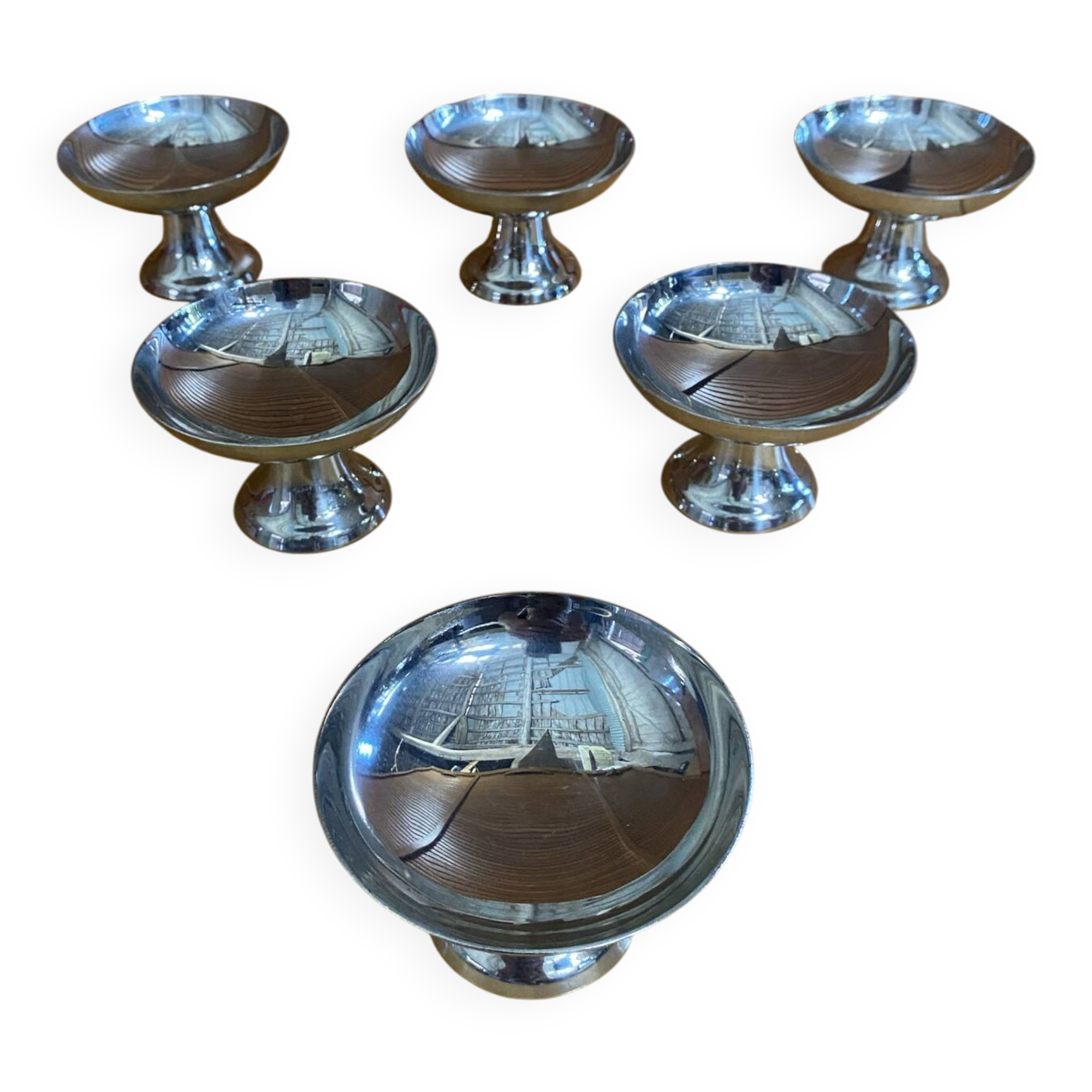 Set of 6 ice cream bowls guy degrenne stainless steel vintage design #e408