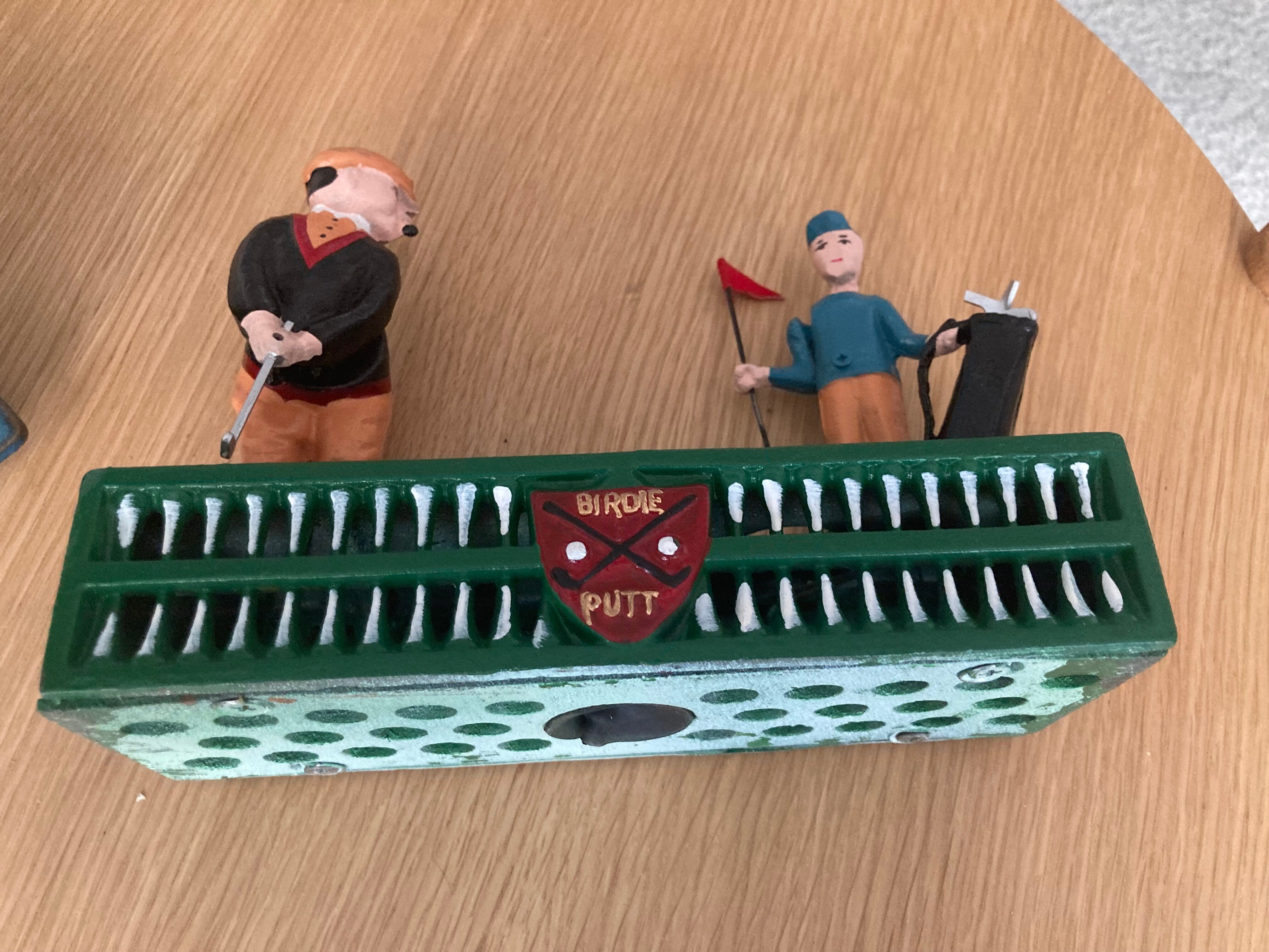 Mechanical piggy bank - golfers - vintage