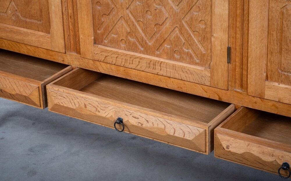 Brutalist Oak Sideboard attributed to Henning Kjærnulf, Denmark, 1960s