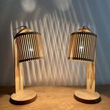 Pair of large Scandinavian lamps in natural wood.