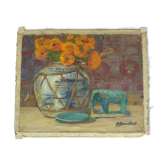 Huile sur toile par guillot rafaillac nature morte vase elephant 1930