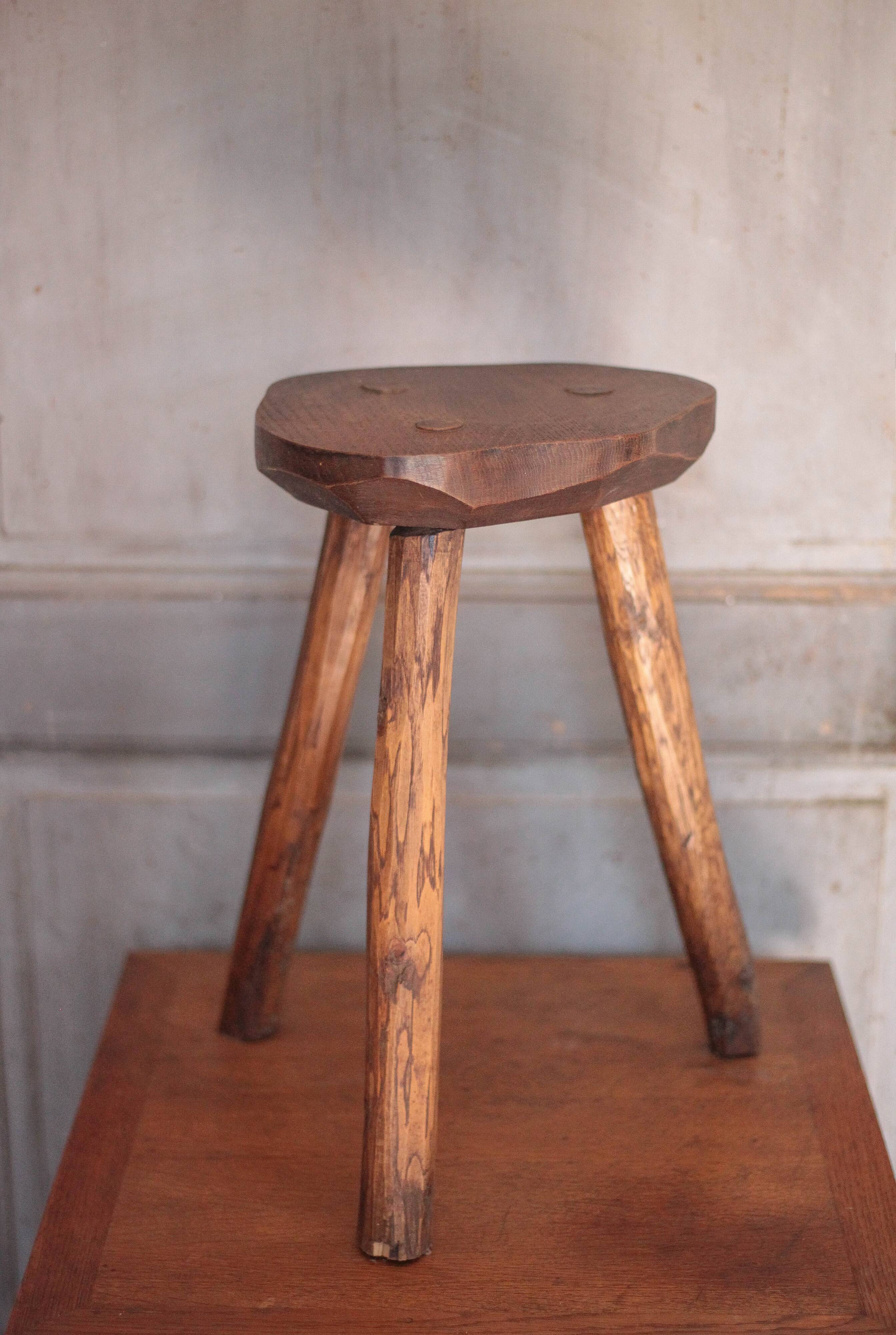 Vintage stool, wooden stool, tripod stool, brutalist, plant holder