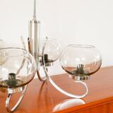Chandelier Gaetano Sciolari, 4 lights, in chrome and smoked glass, 1970.