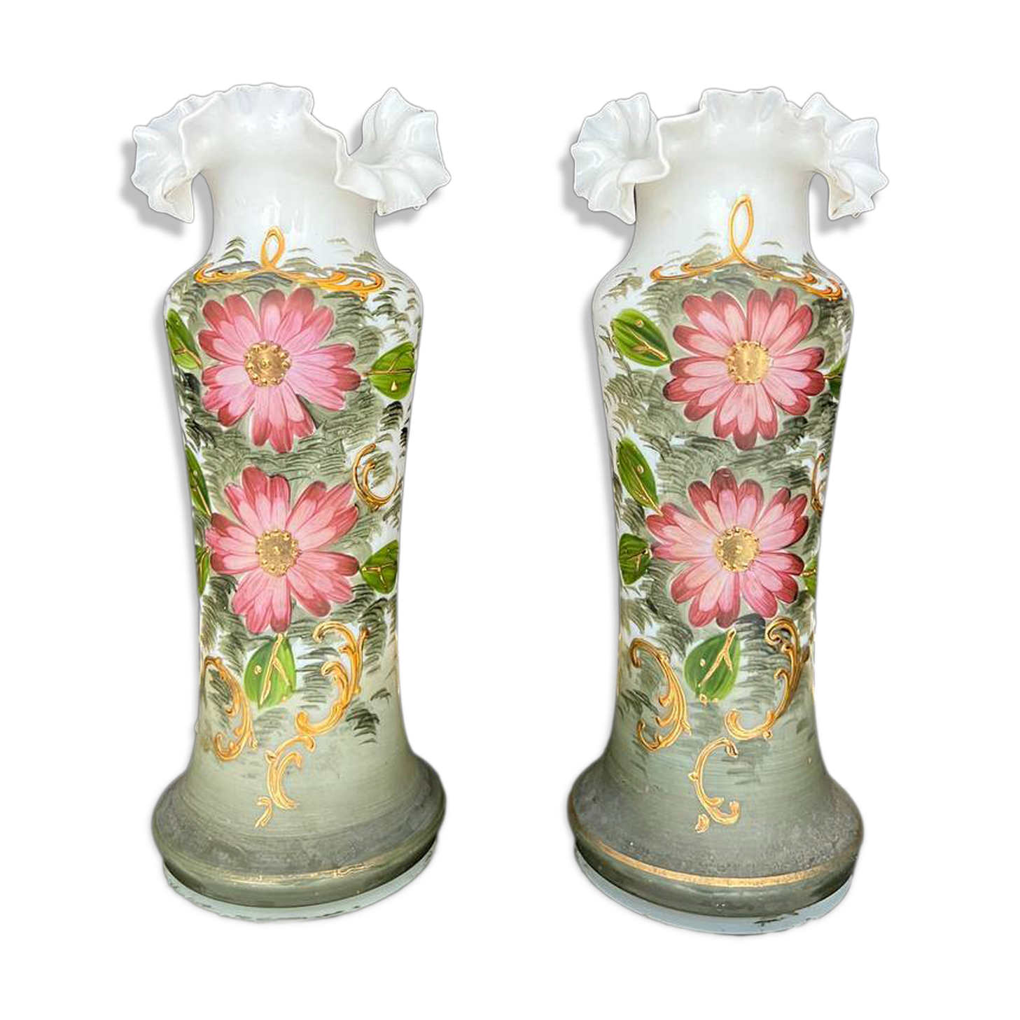 Pair of Bristol vases in painted opaline