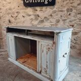 Antique oak counter with zinc top and blue patina