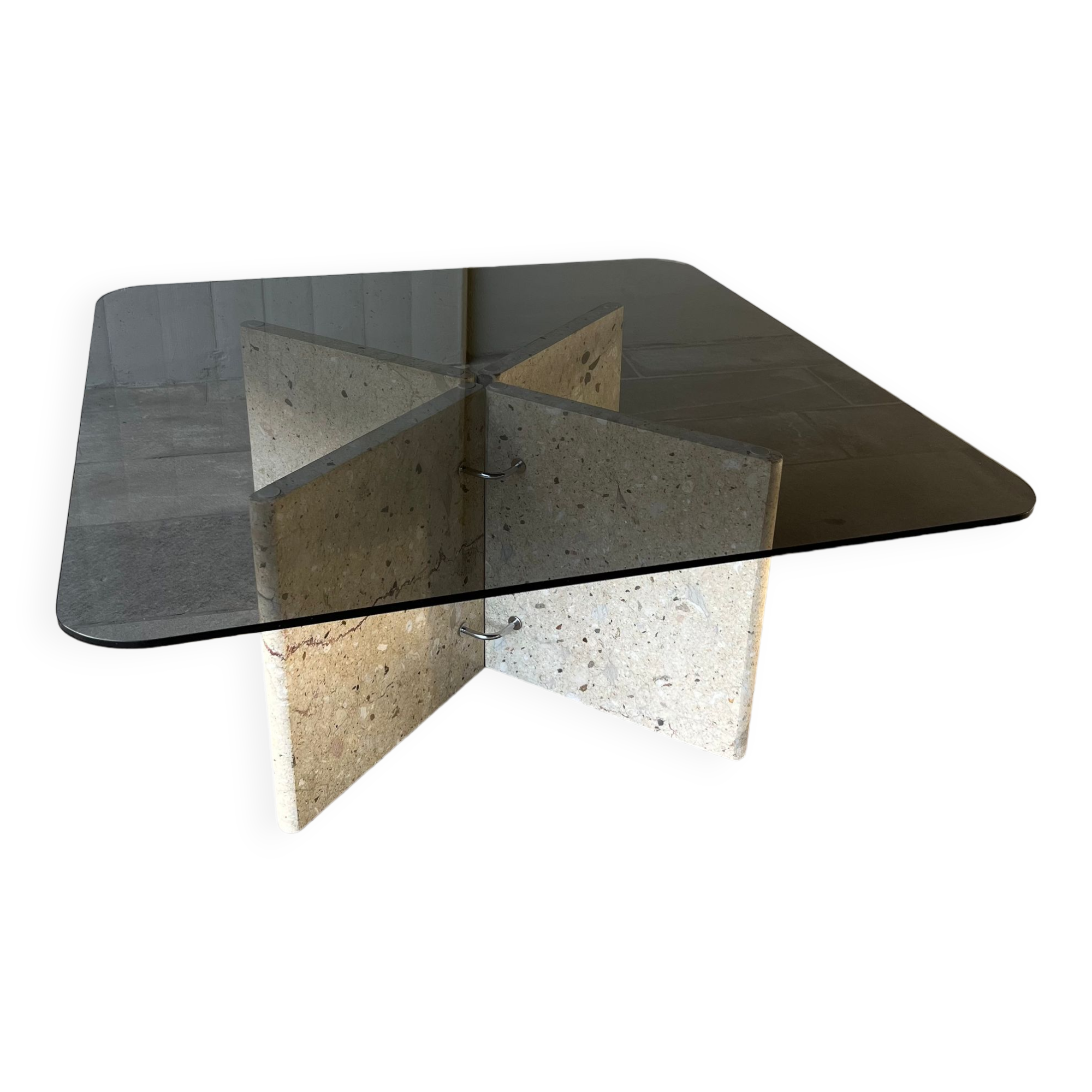 Vintage marble and smoked glass coffee table 70's