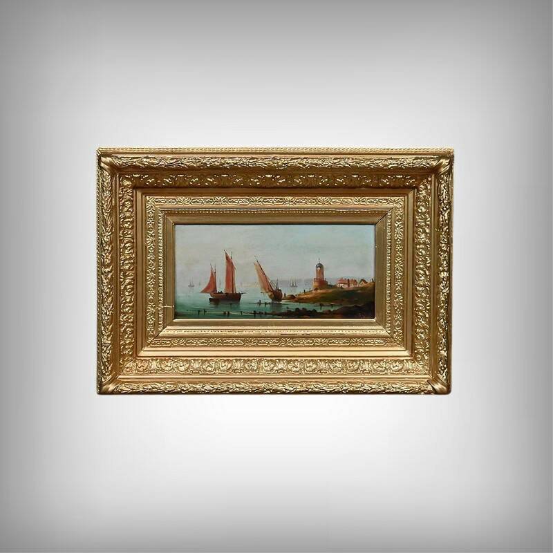 Tableau "Sailboats on the Mediterranean", oil on panel, French school of the 19th century.