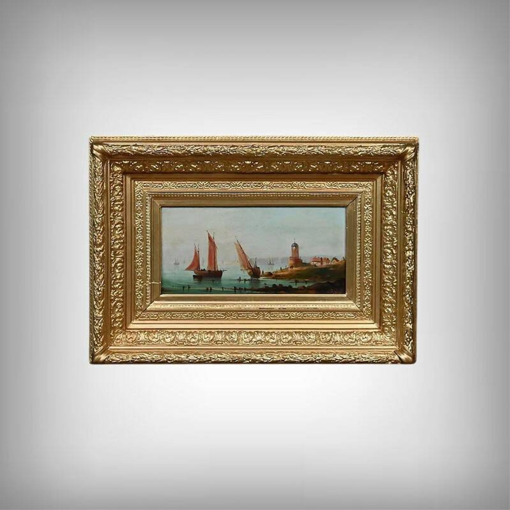 Tableau "Sailboats on the Mediterranean", oil on panel, French school of the 19th century.
