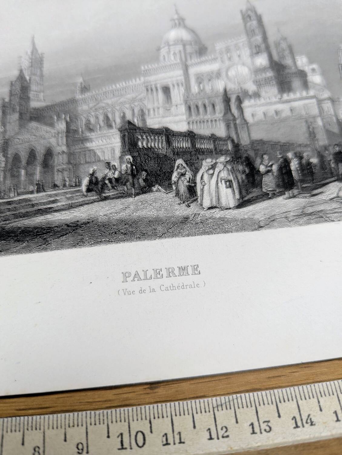 Palermo Cathedral, Sicily, old engraving, printed in 1841.
