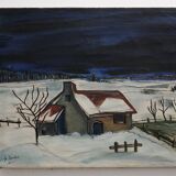 Paysage ancien maison dans la neige