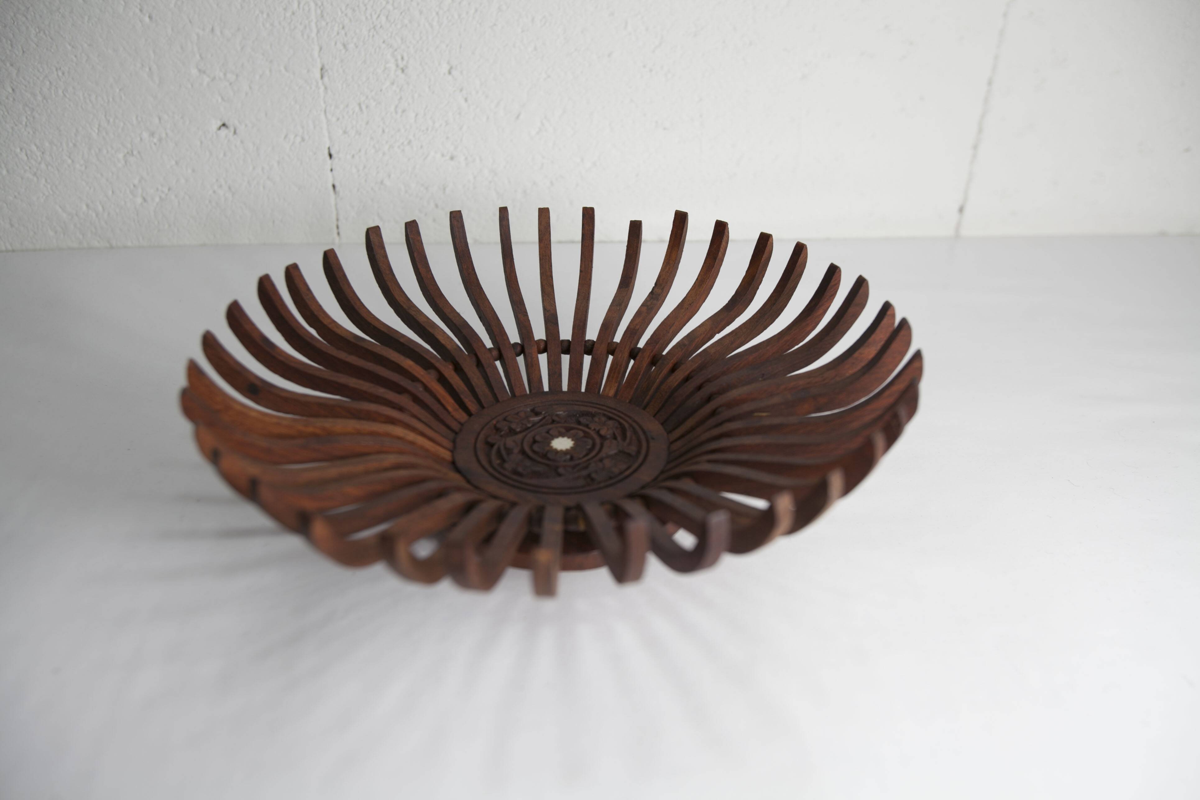 Handcrafted fruit dish 1960 solid wood unique piece