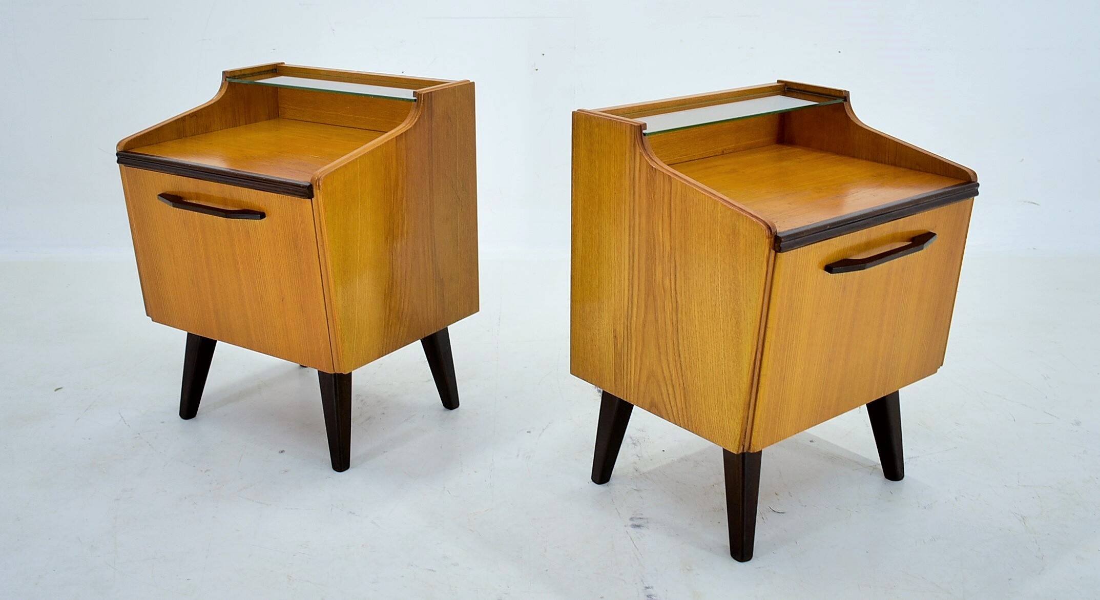 1960s pair of midcentury bedside tables by Mojmir Požár, Czechoslovakia