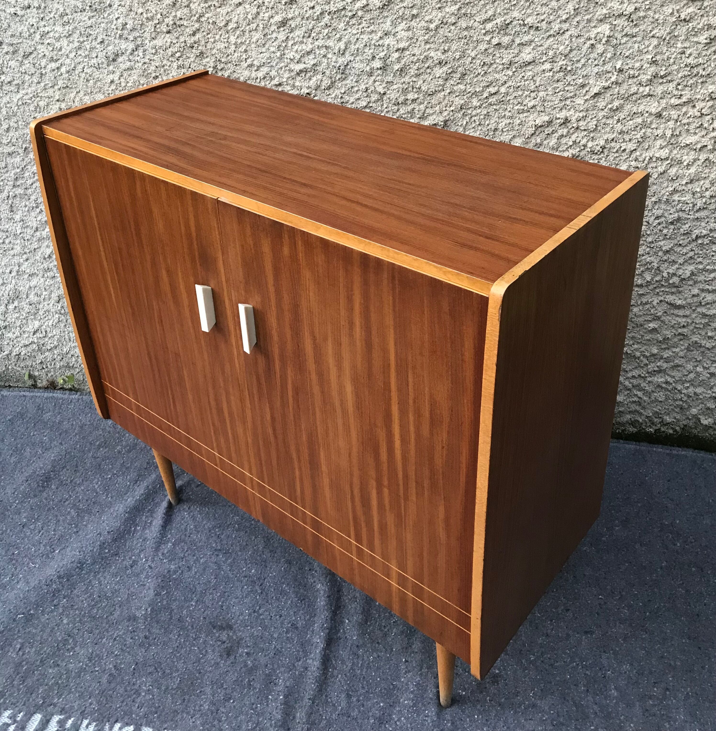 Sideboard stand vintage storage cabinet blond walnut veneer 1960-1980's