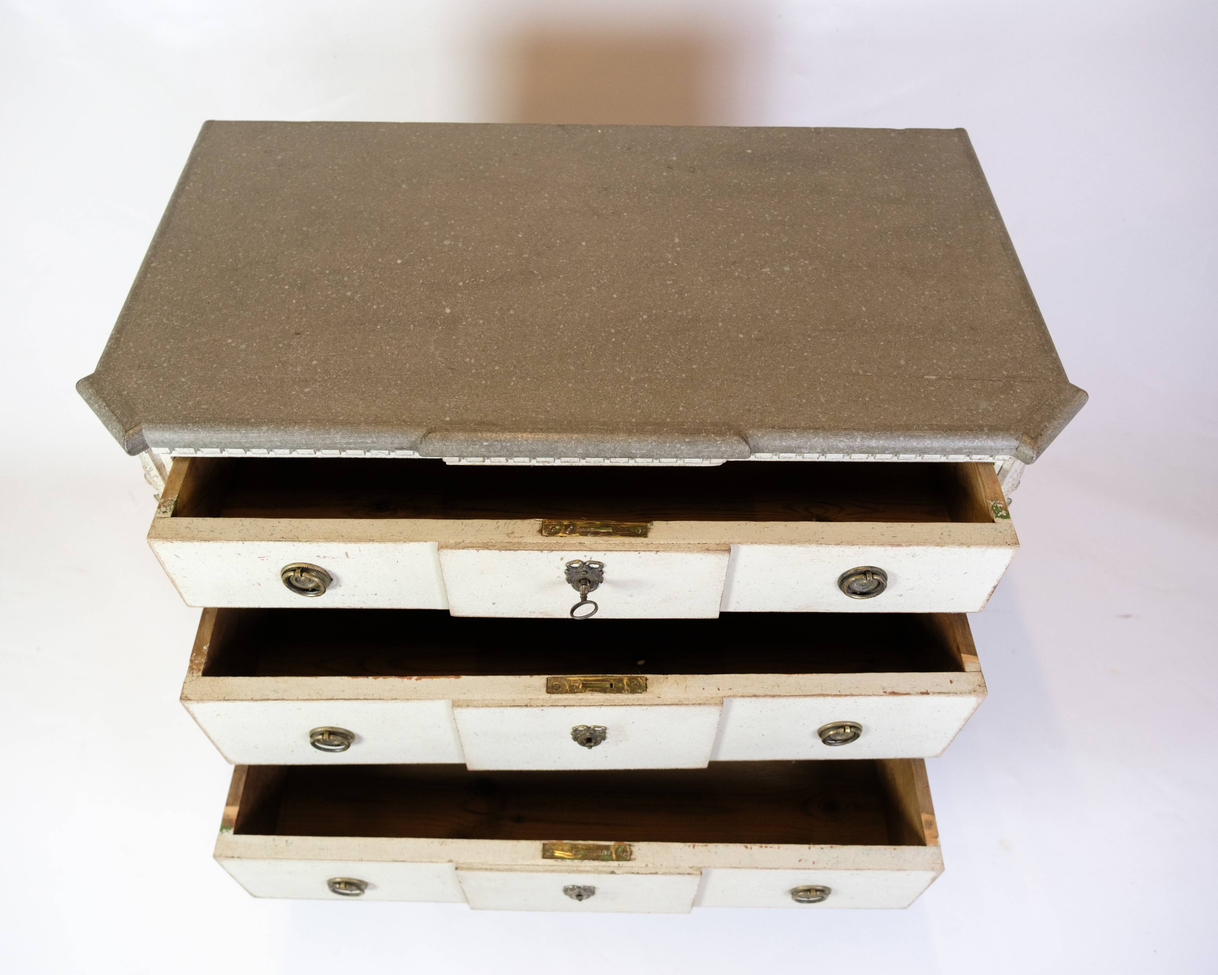 Gustavian Chest Of Drawers Grey Painted, Swedish Origin From 1840s