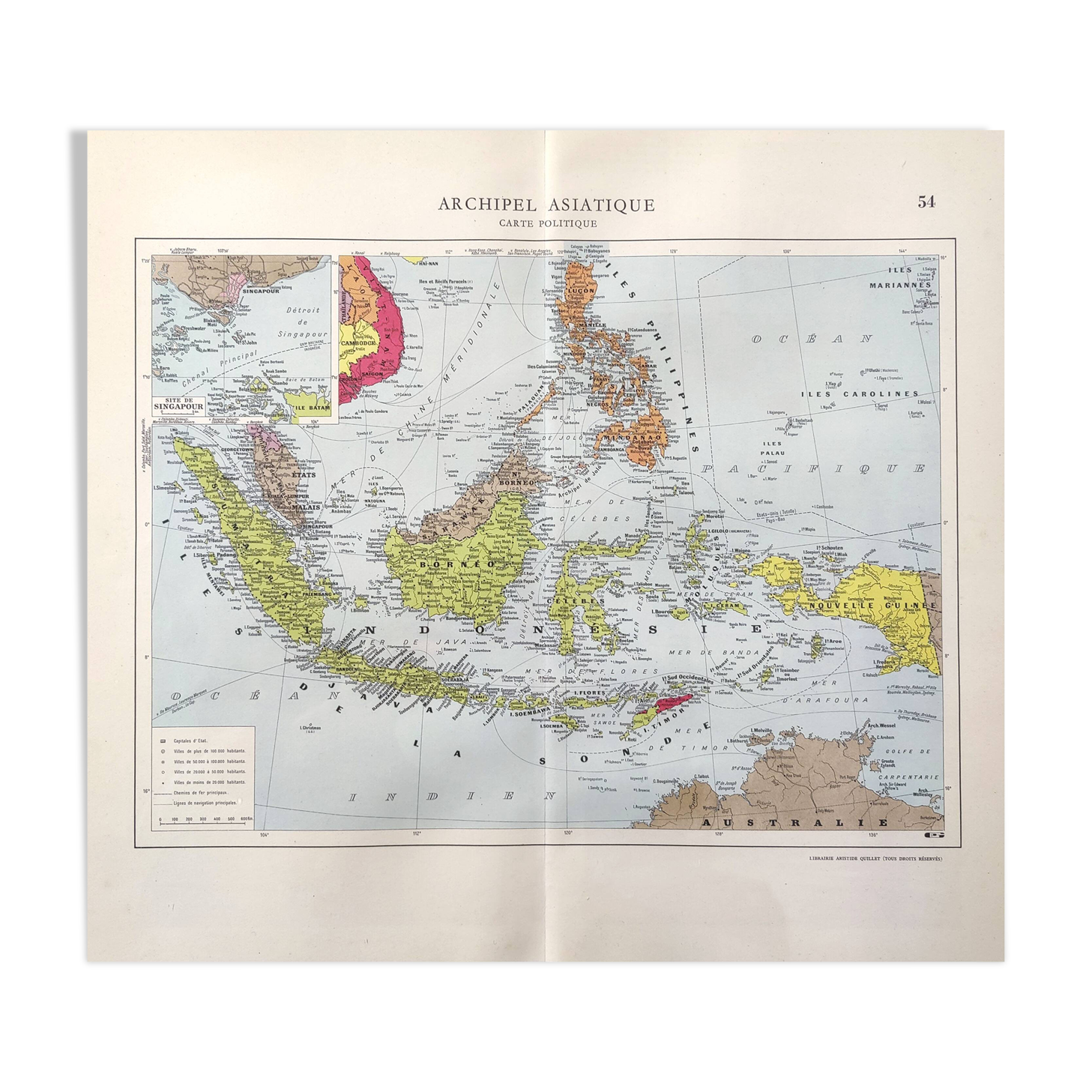 Vintage Map Indonesia Asia Archipelago 38x43cm from 1950