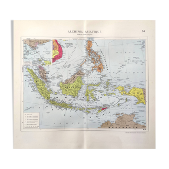Vintage Indonesia Asia Archipelago map 38x43cm from 1950