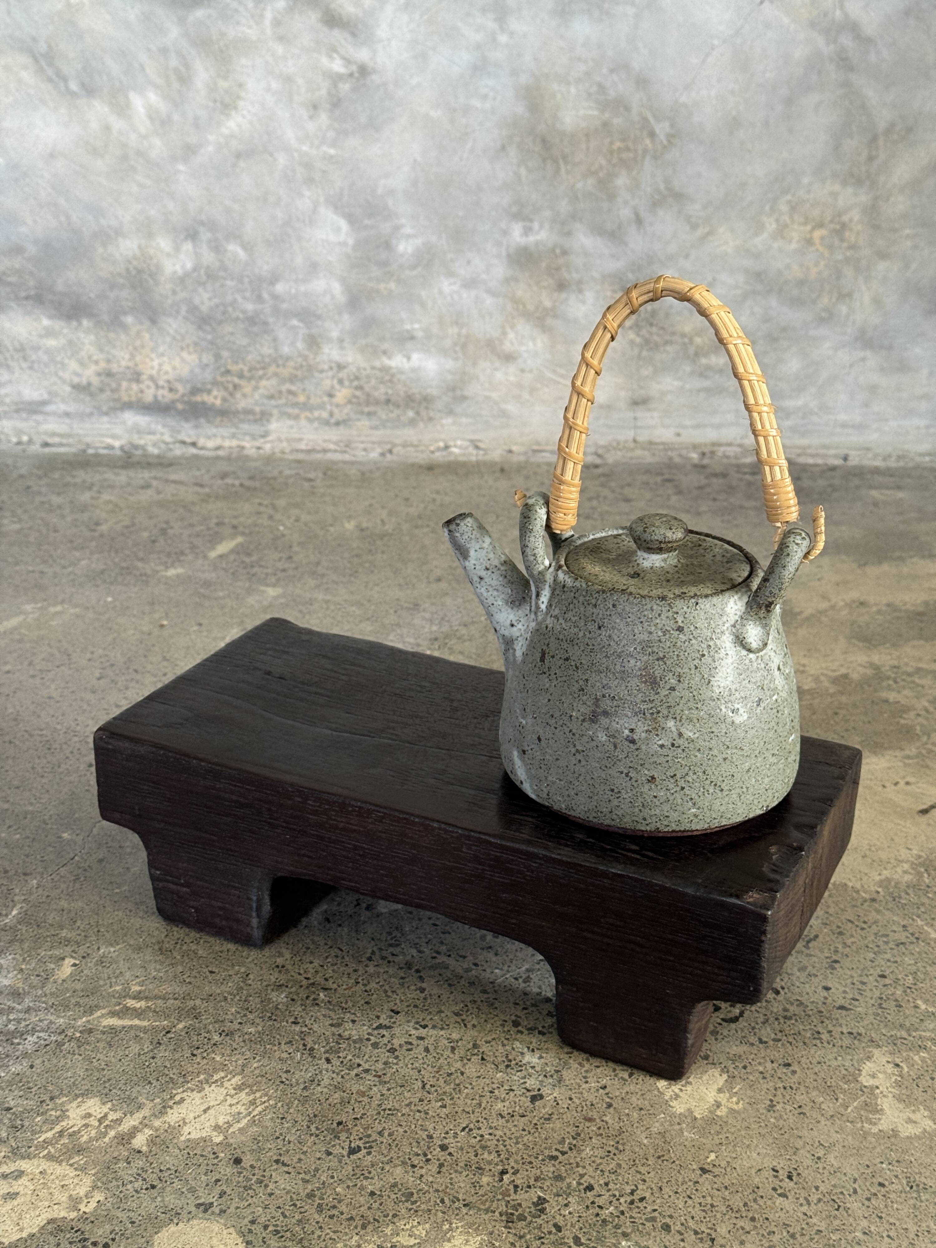 Small stool, black solid teak accent stool wabi-sabi L30 W8.5 H6.