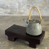 Small stool, black solid teak accent stool wabi-sabi L30 W8.5 H6.