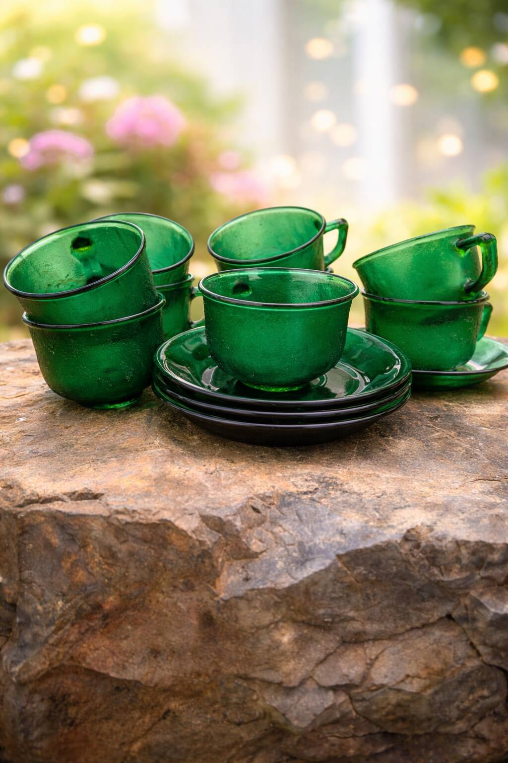 Set of green Arcoroc mugs