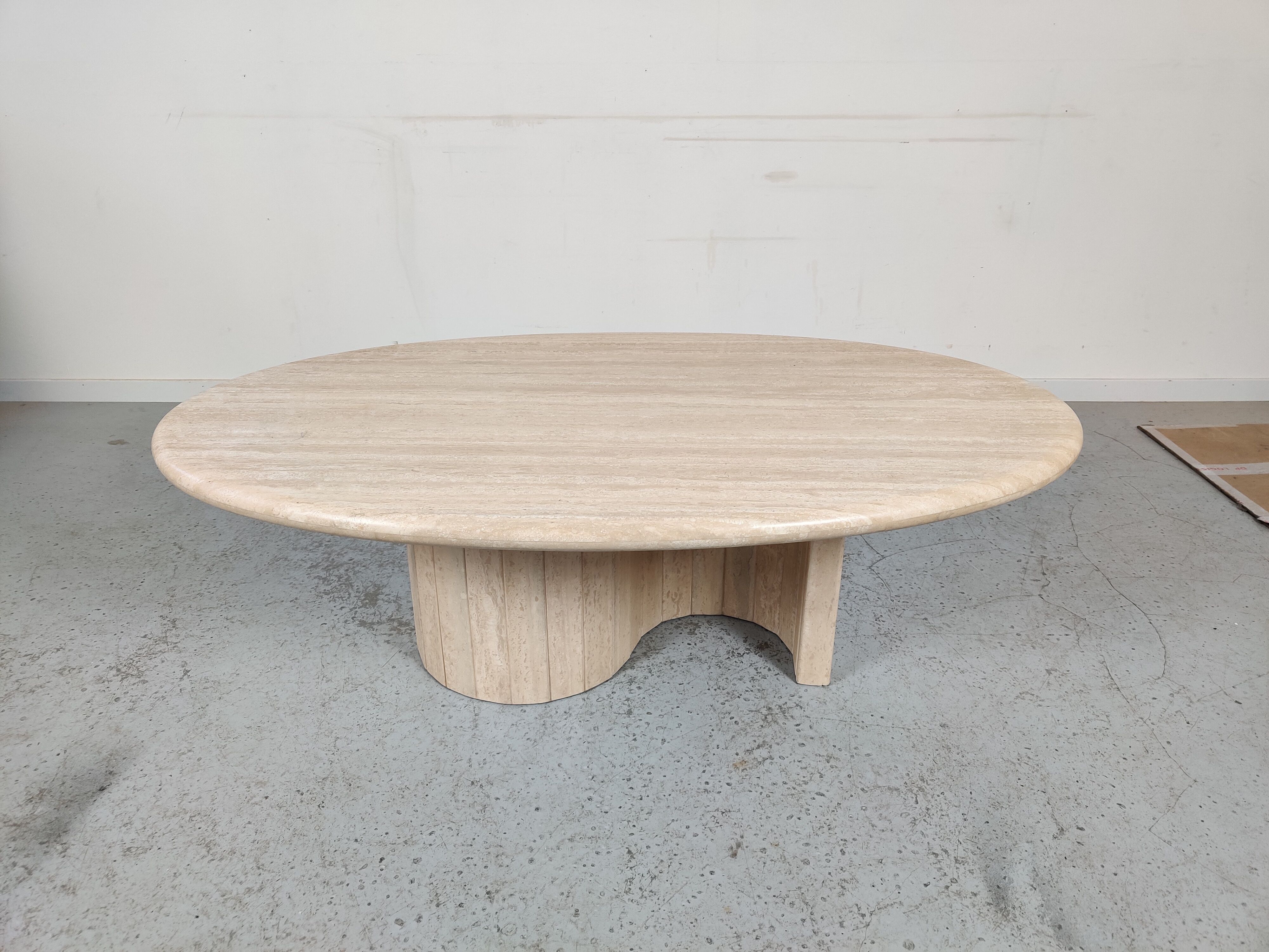 Oval travertine coffee table, 80s
