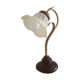 French vintage gold coloured metal & wood table lamp decorative glass shade