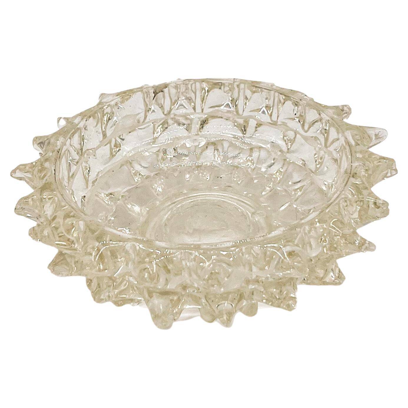 Vintage Italian Seguso "Rostrato" Small Decorative Bowl in Clear Murano Glass