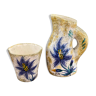 Pitcher and cup in ceramic decoration with thistles Vallauris signs J.Yell