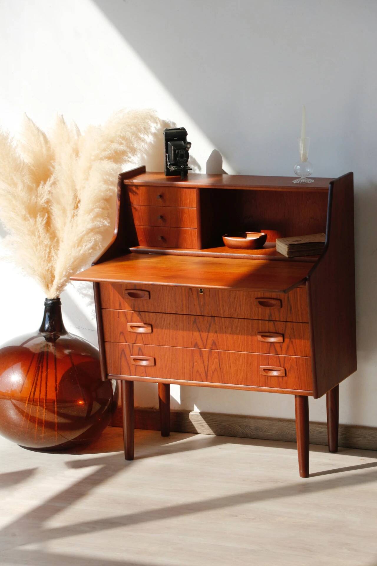 Danish vintage teak secretary | Restored Scandinavian desk