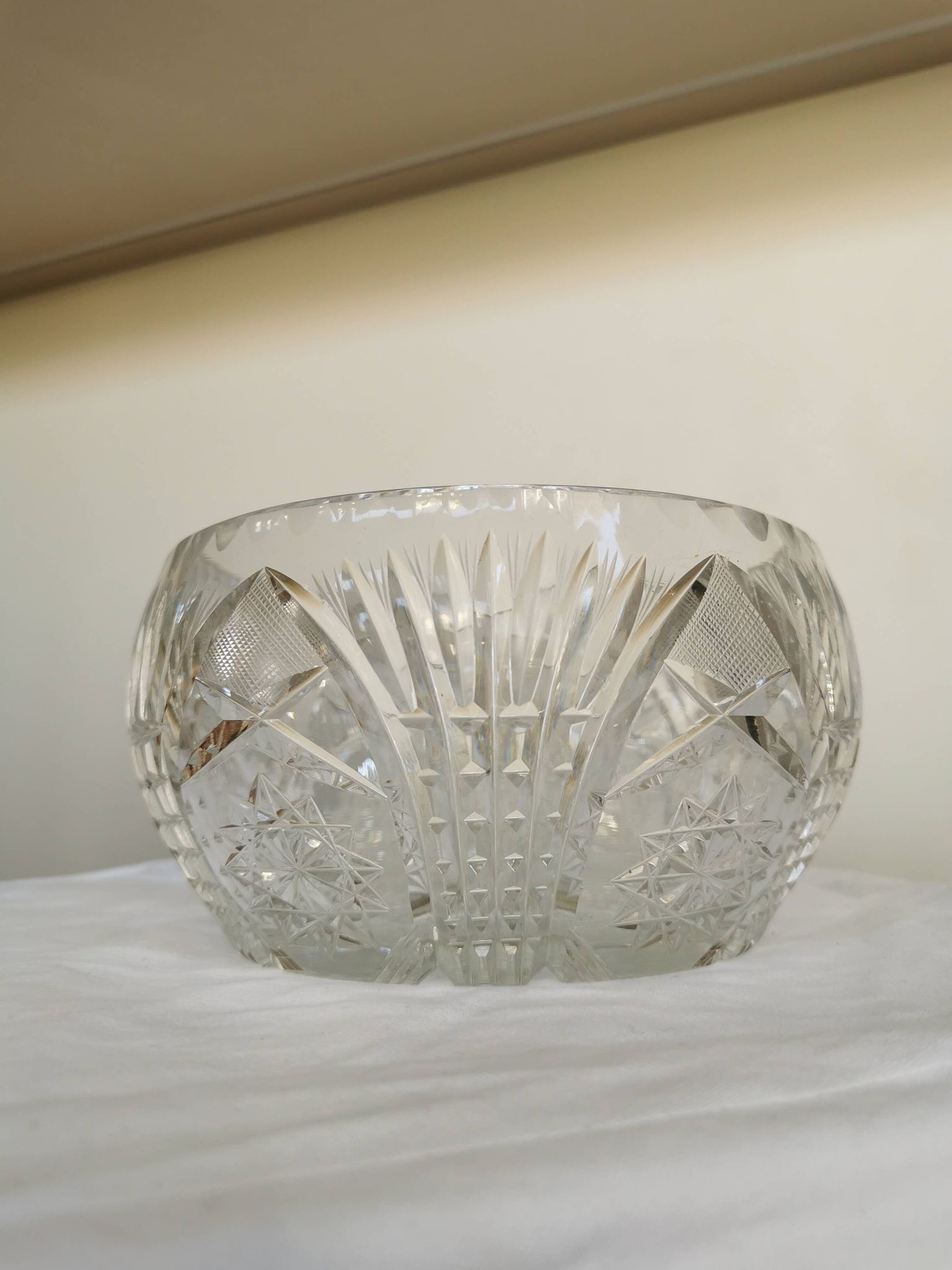 Vintage 1970s Lead Crystal Bowl: Bohemian Table Centerpiece