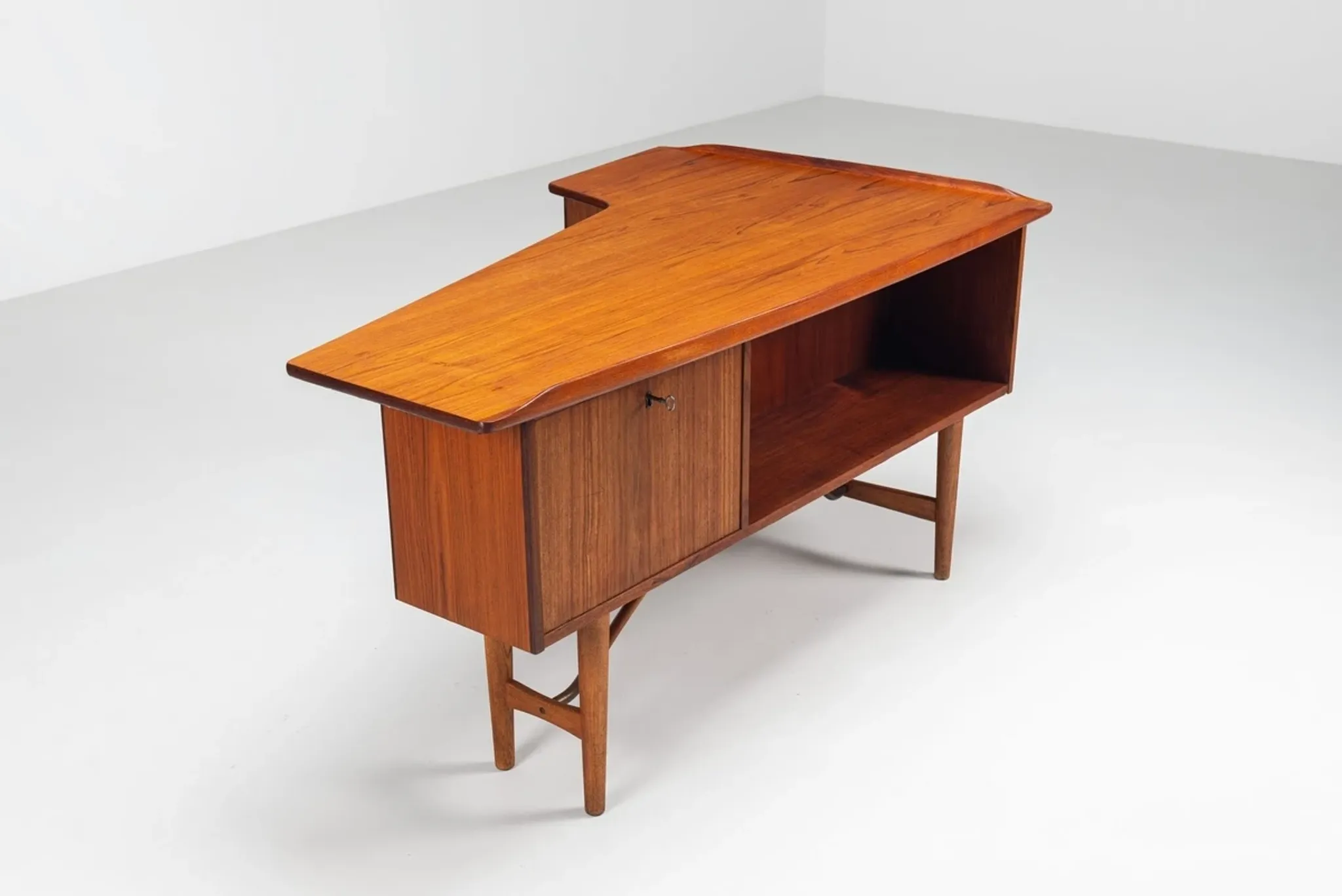 Peter Lovig Nielsen boomerang writing desk teak Lovig Denmark 1960