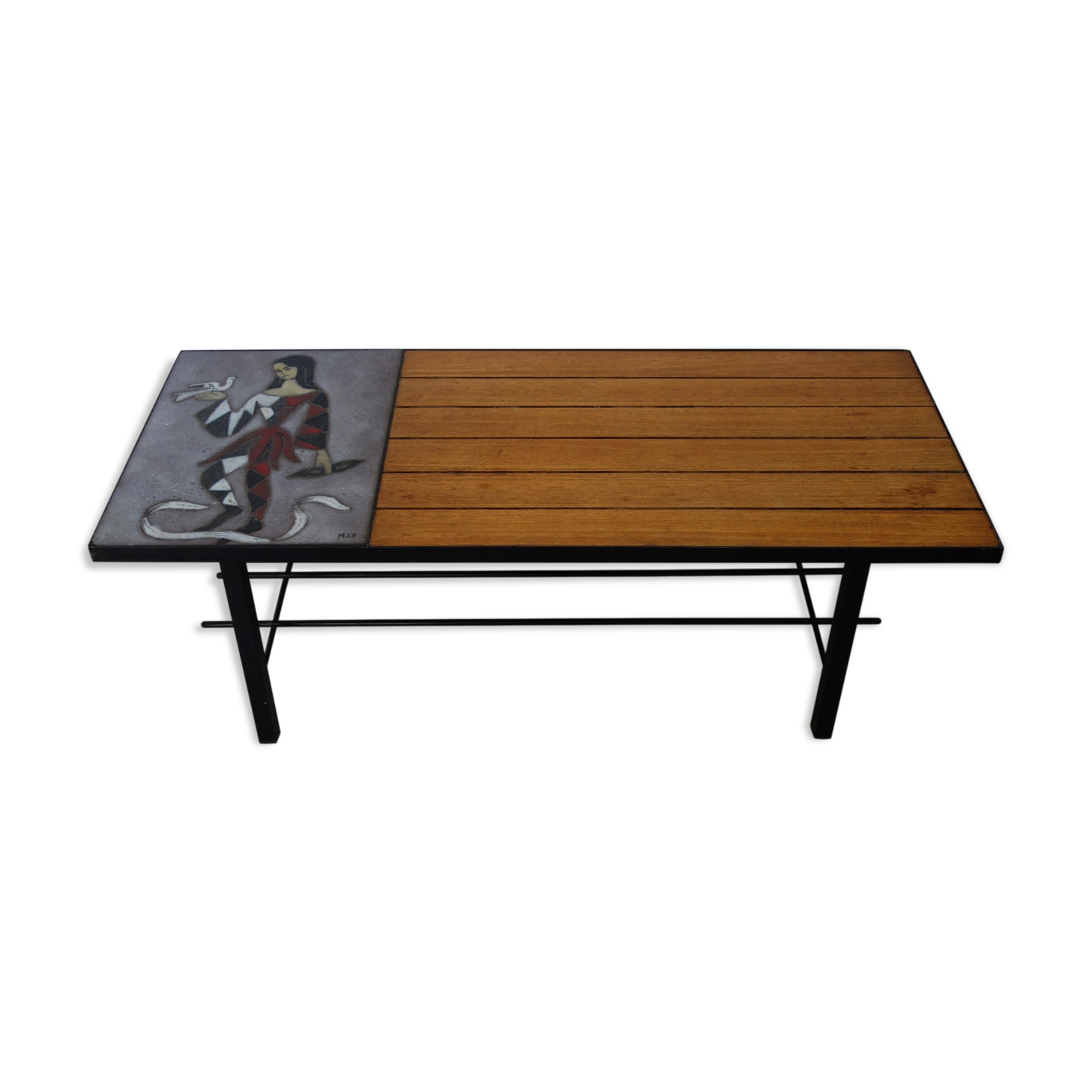 Table basse céramique et bois années 60