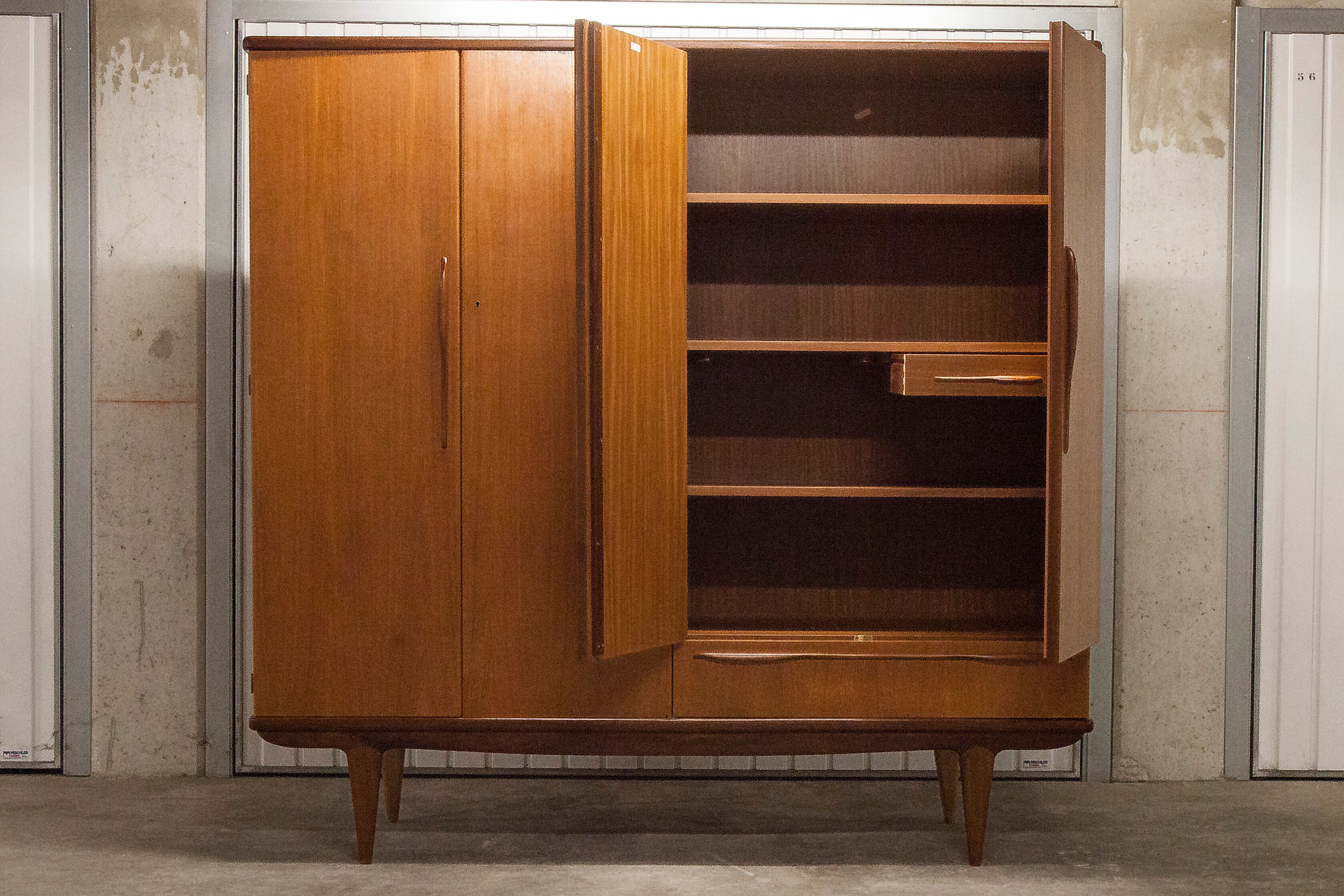 Scandinavian wardrobe 1960 teak 4 doors, 3 drawers, 2keys